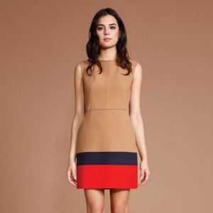 Shoshanna Camel Multi Double Crepe Trina Dress